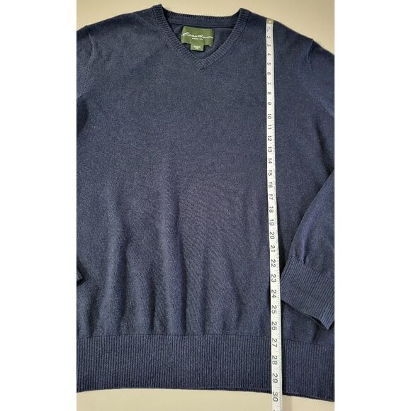 Eddie Bauer Cotton/Cashmere Men's V-neck Navy Sweater - Picture 5 of 11